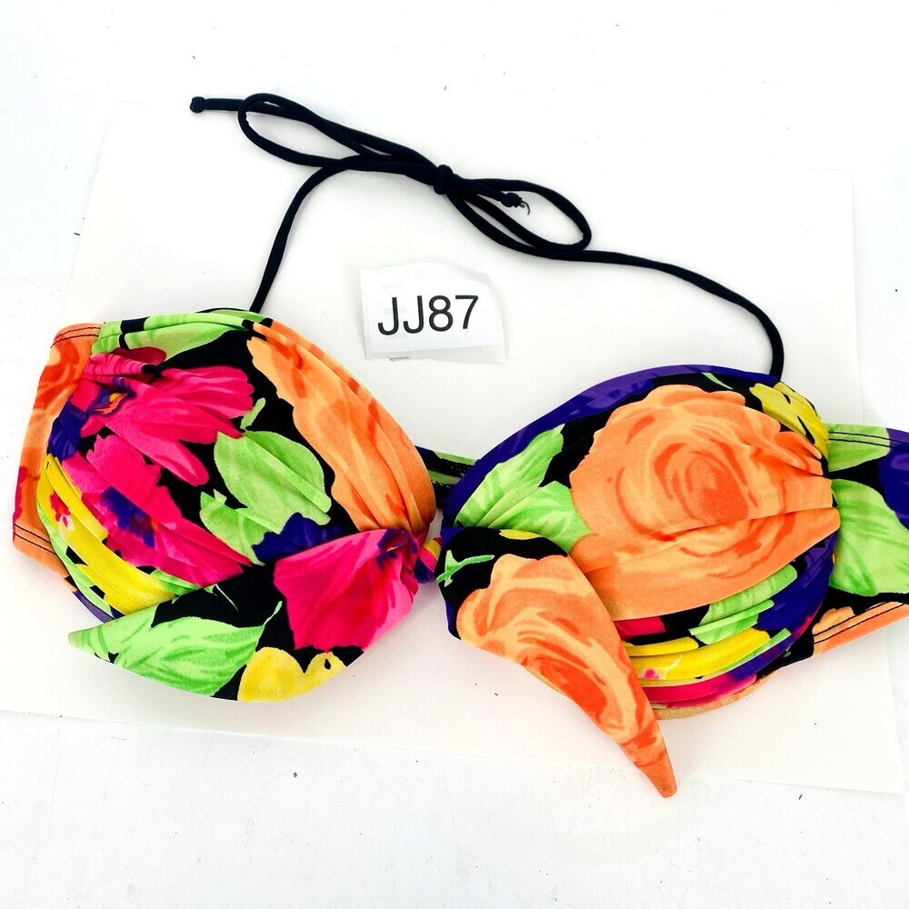 Vintage La Blanca 80's Moulded Cup Swim Top Made in USA Colorful Floral Knot 14